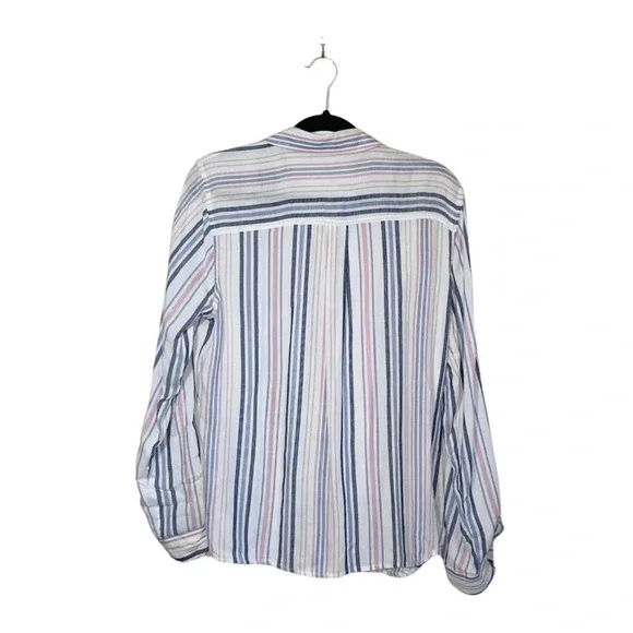 Maurices White & Multicolor Pastel Striped Button Down Shirt Large Women’s - Picture 7 of 12
